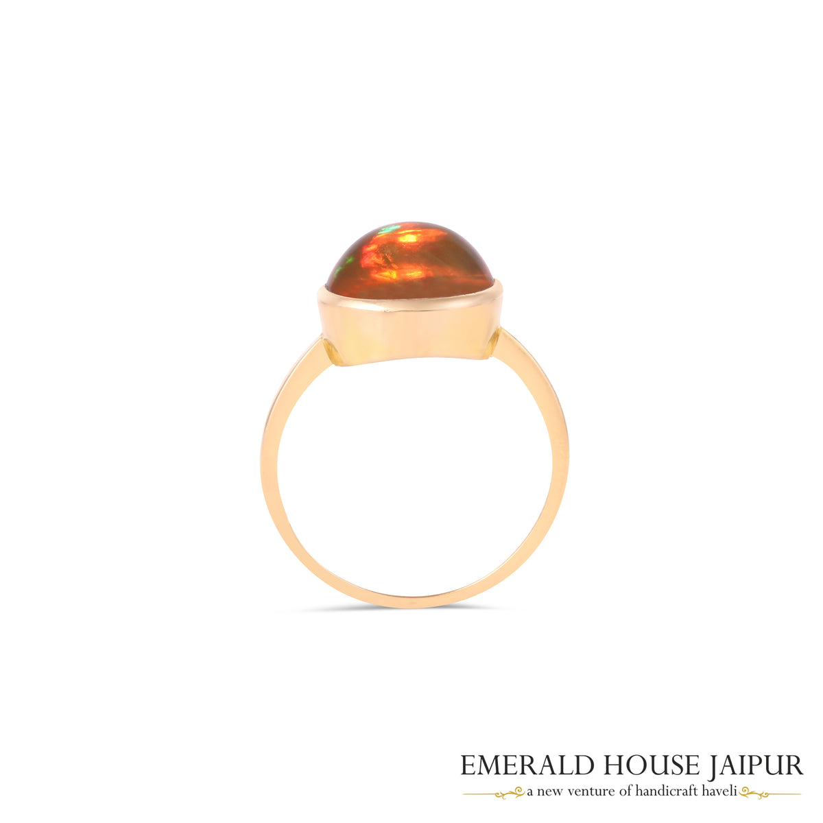 Mexican Round Opal Ring In 18K Yellow Gold