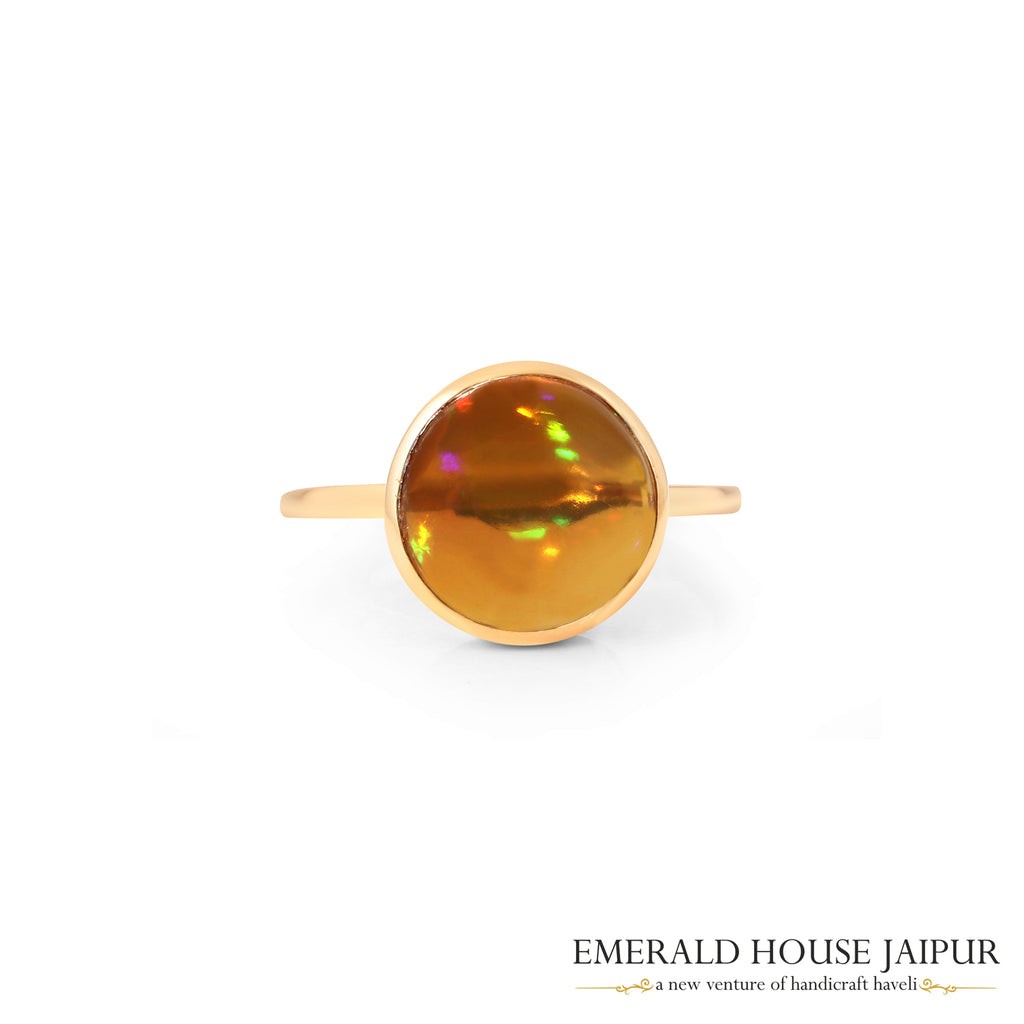 Mexican Round Opal Ring In 18K Yellow Gold