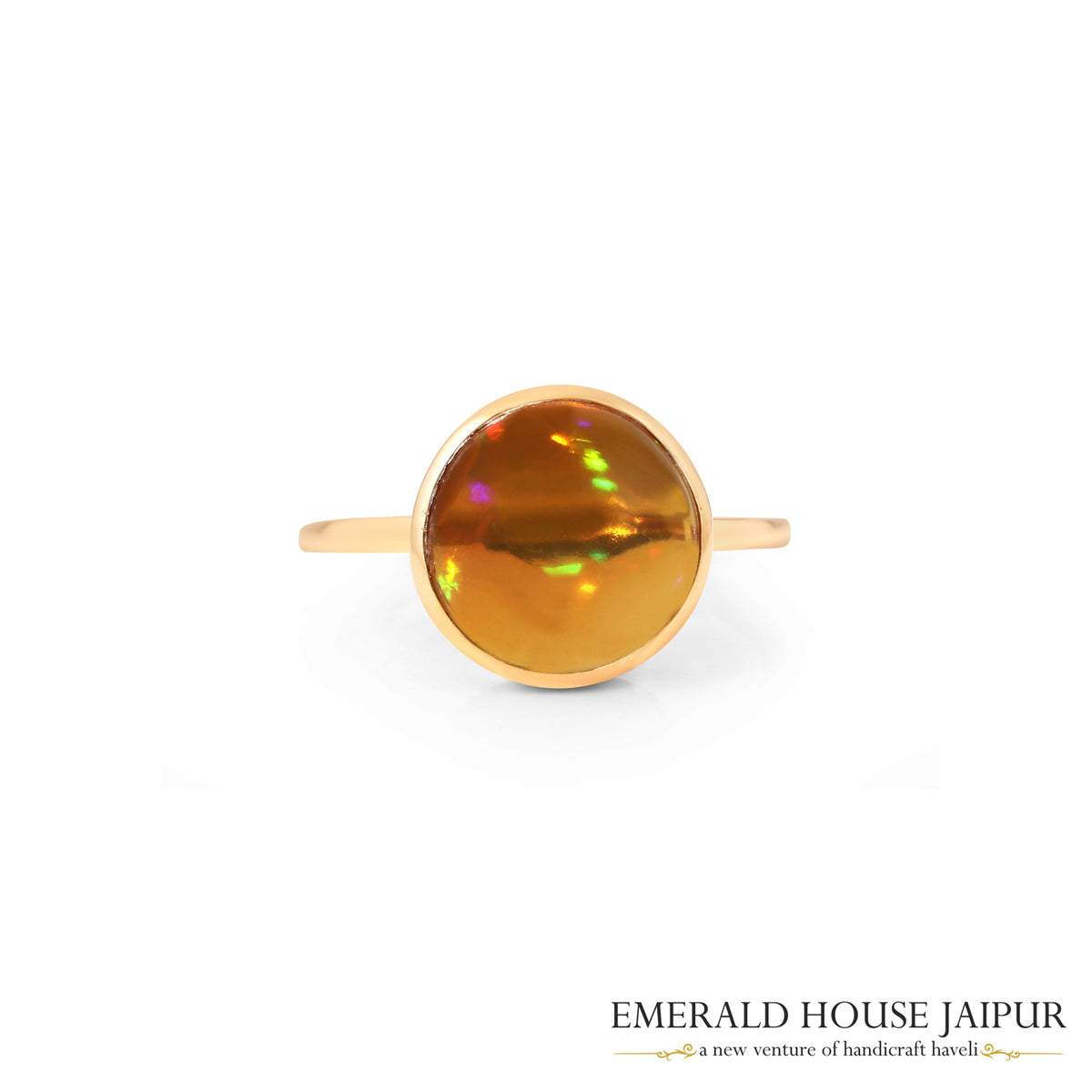 Mexican Round Opal Ring In 18K Yellow Gold