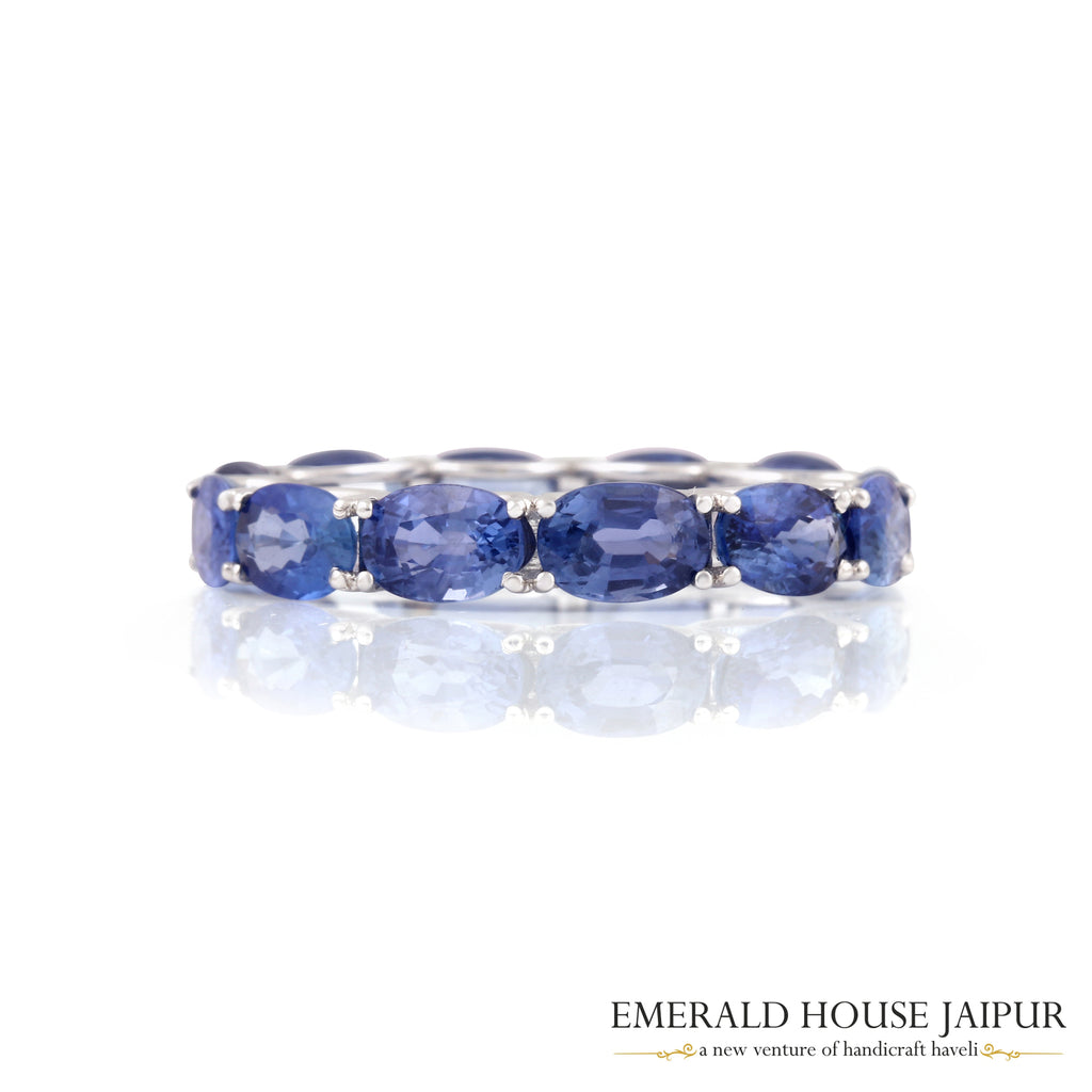 Thai Ovals Blue Sapphire Eternity Band Ring In 18K White Gold