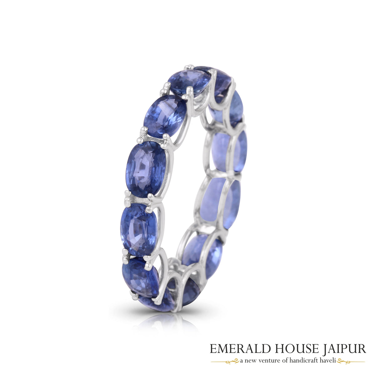 Thai Ovals Blue Sapphire Eternity Band Ring In 18K White Gold