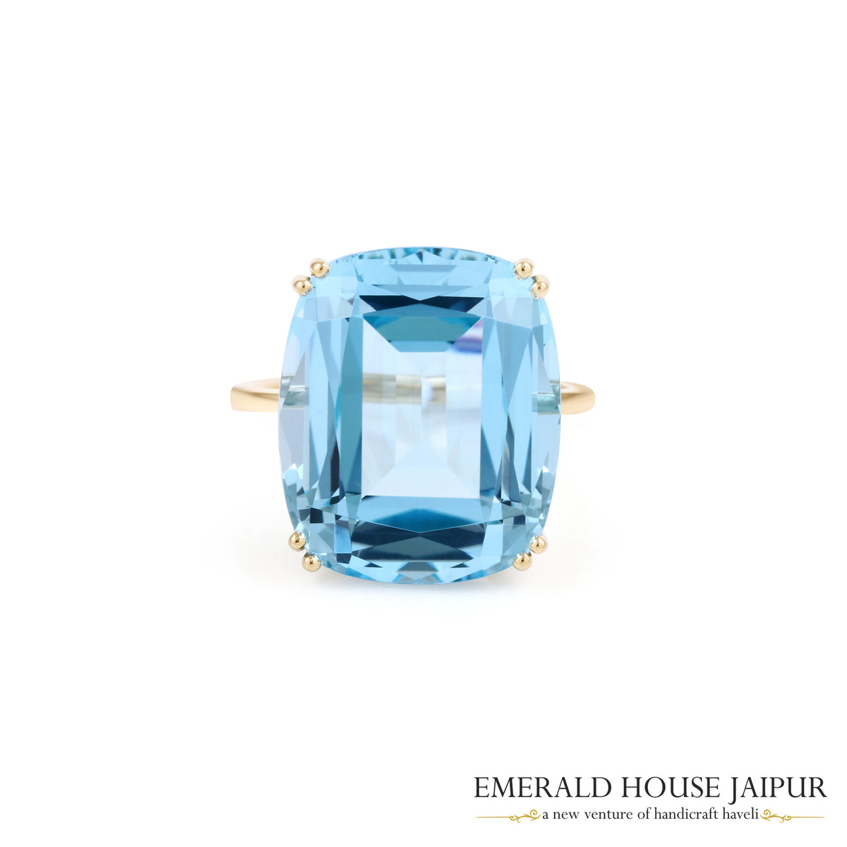 Cushion-Cut Blue Topaz Ring in 18K Yellow Gold