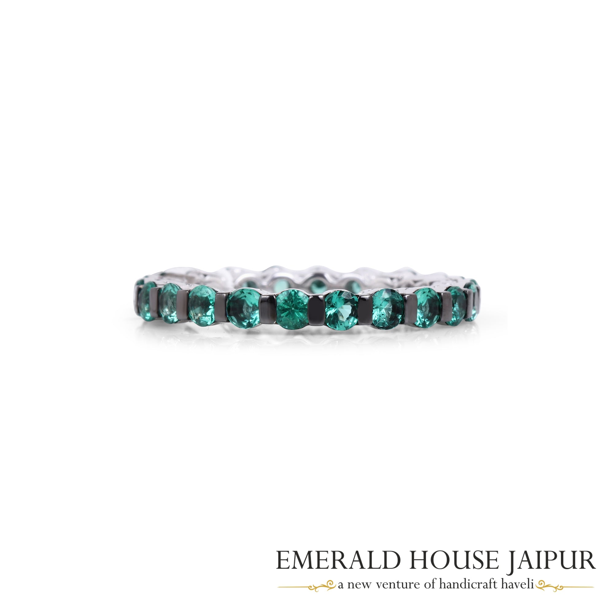 Zambian Round Emeralds Eternity Band in 18K White Gold