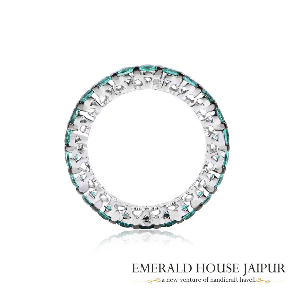 Zambian Round Emeralds Eternity Band in 18K White Gold