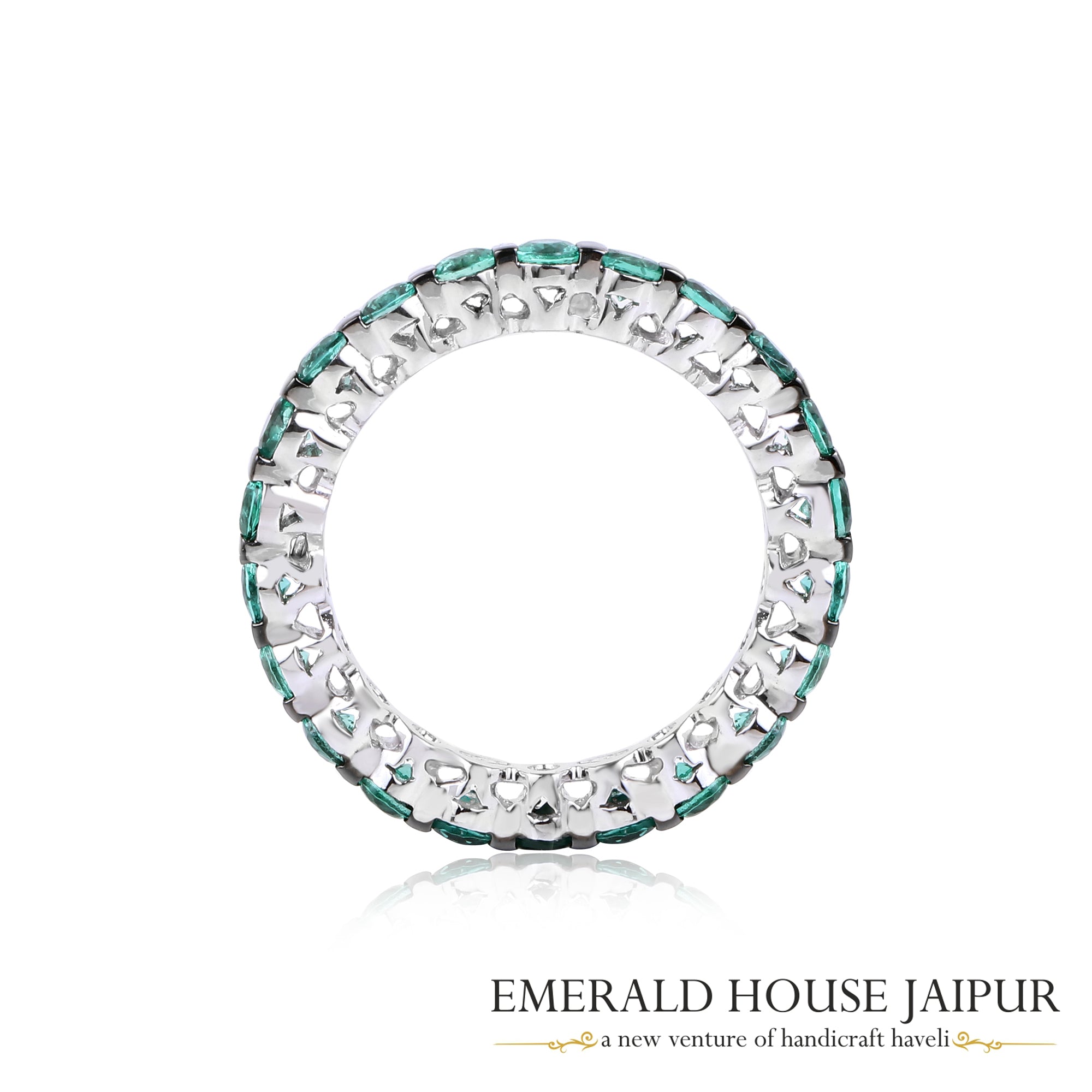 Zambian Round Emeralds Eternity Band in 18K White Gold