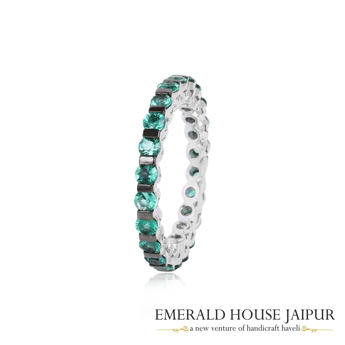 Zambian Round Emeralds Eternity Band in 18K White Gold