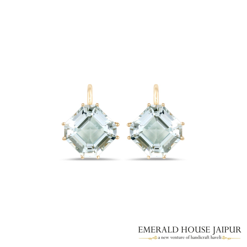 Octagonal-Cut Green Amethyst Drop Earrings in 18K Yellow Gold
