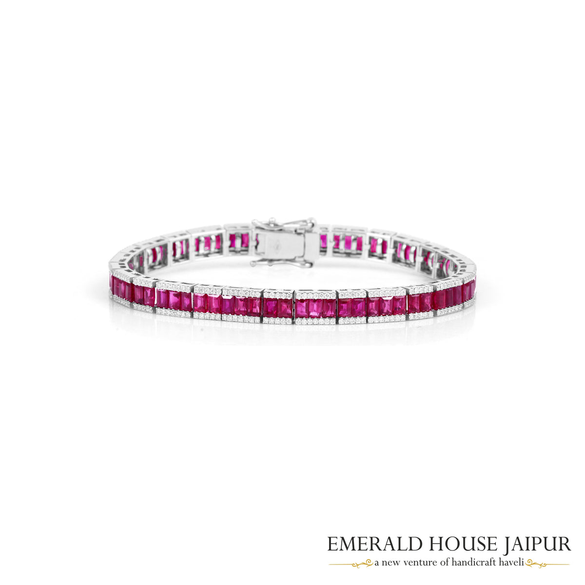 Baguette-Cut Ruby & Diamond Half-Eternity Bracelet in 18K White Gold