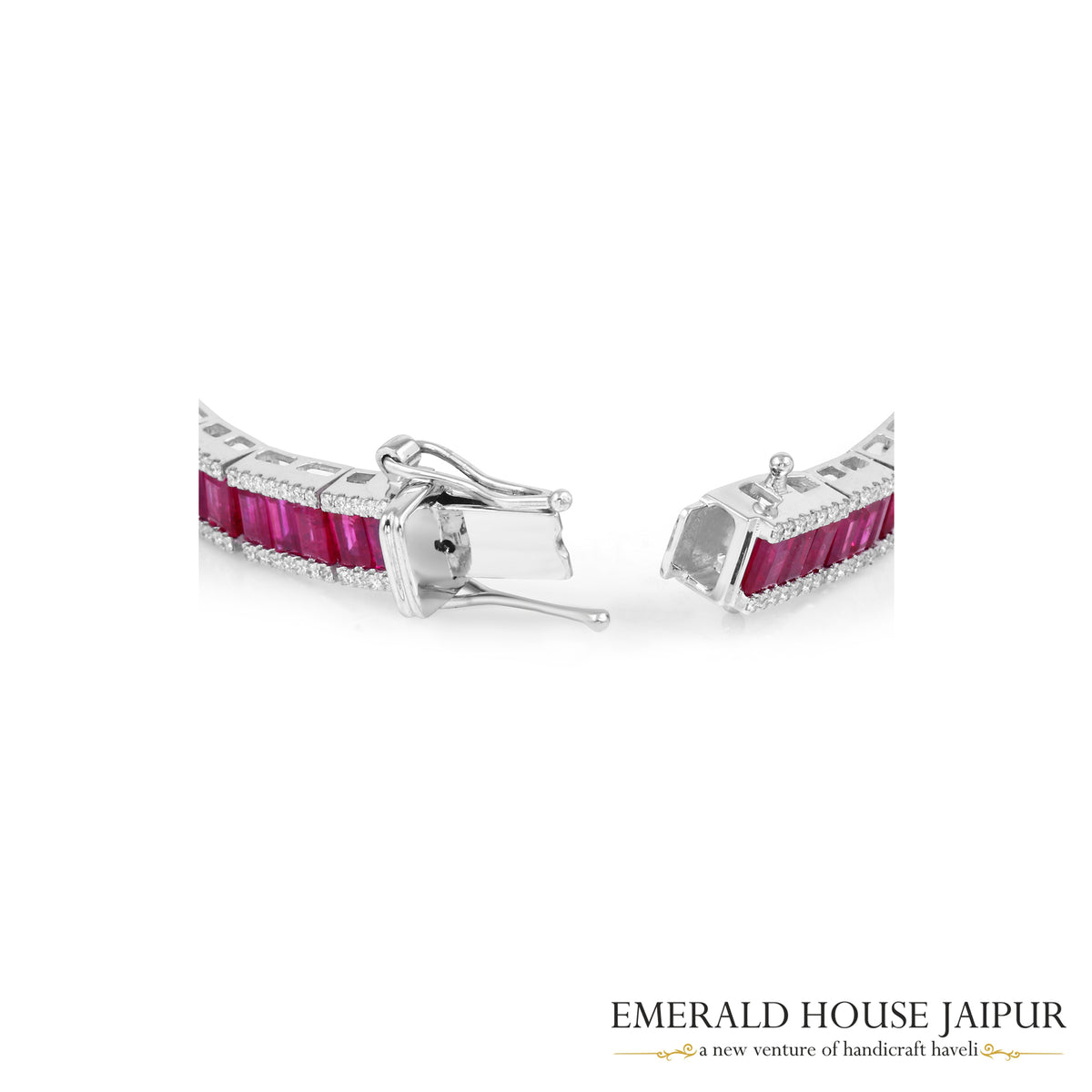 Baguette-Cut Ruby & Diamond Half-Eternity Bracelet in 18K White Gold