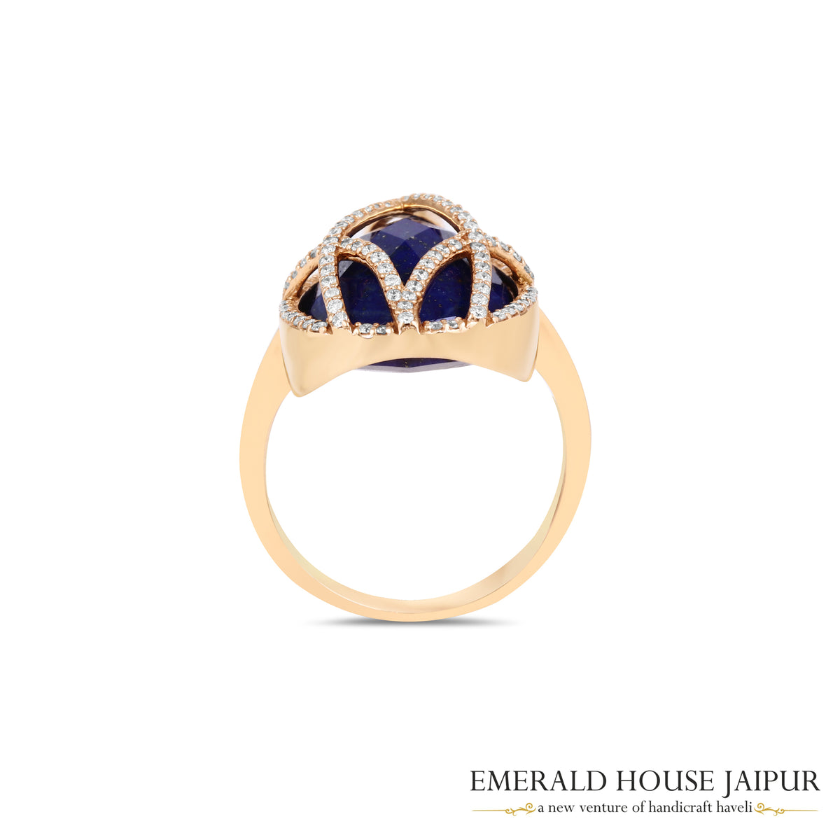Lapis Lazuli Diamond Lattice Ring in 18K Yellow Gold