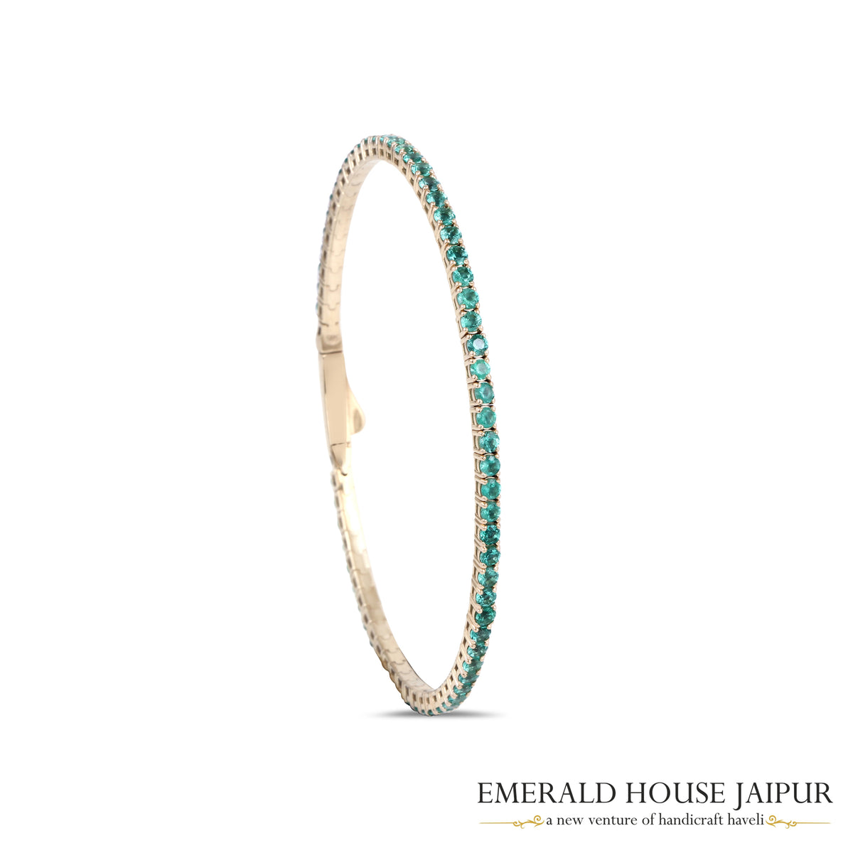 Round-Cut Emerald Tennis Bracelet in 14K Yellow Gold