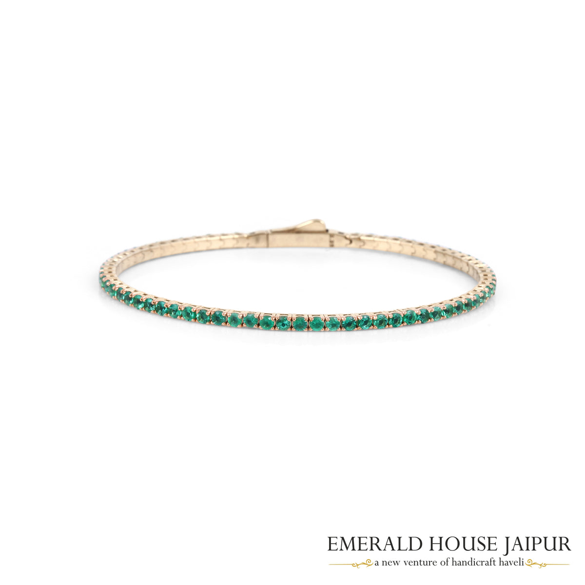 Round-Cut Emerald Tennis Bracelet in 14K Yellow Gold