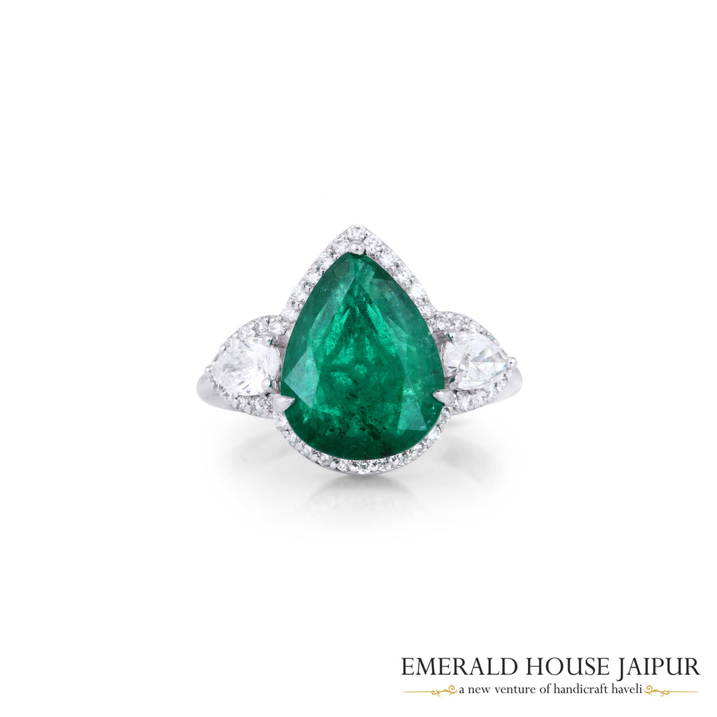Drop Emerald & Diamond Ring 