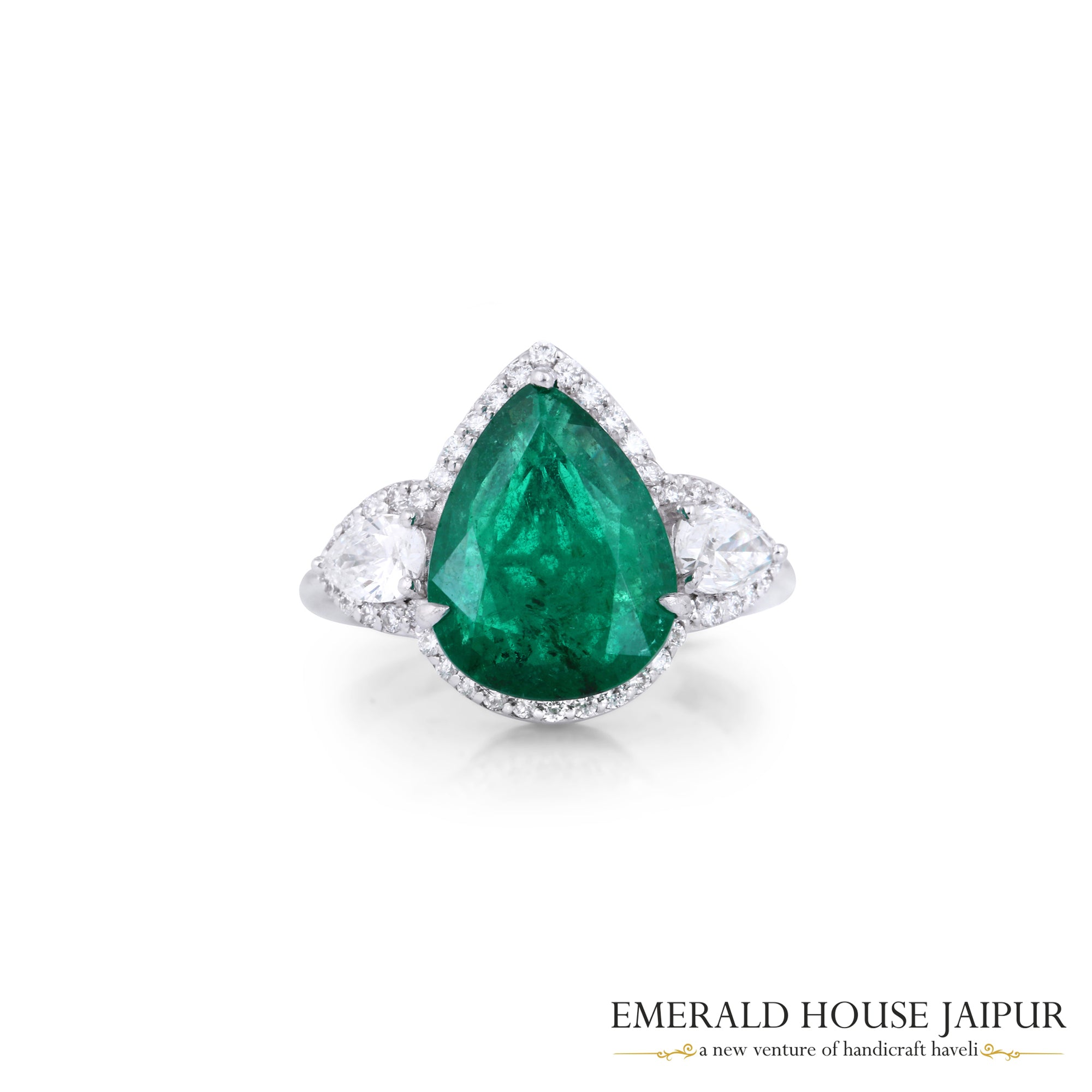 Drop Emerald & Diamond Ring 