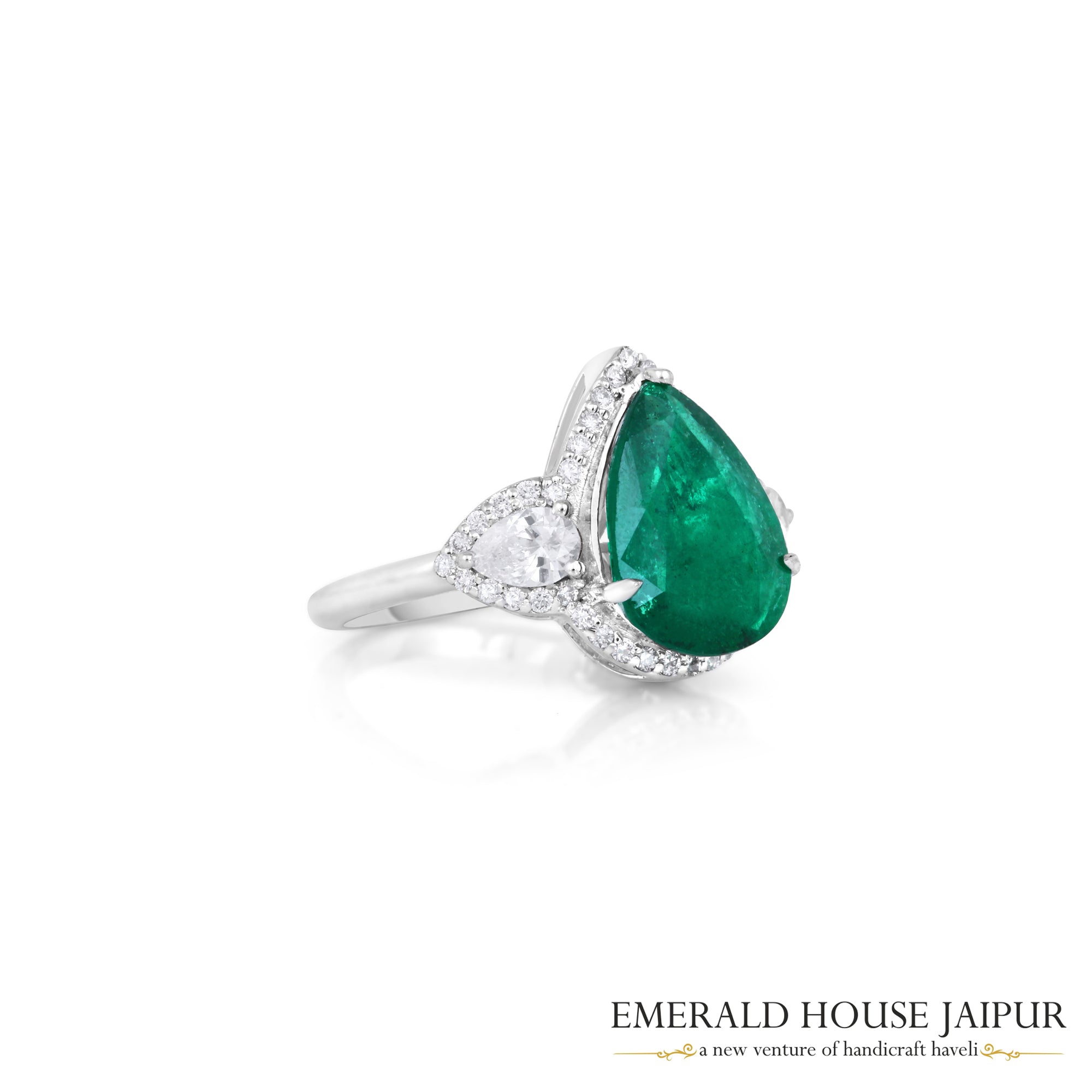 Drop Emerald & Diamond Ring 