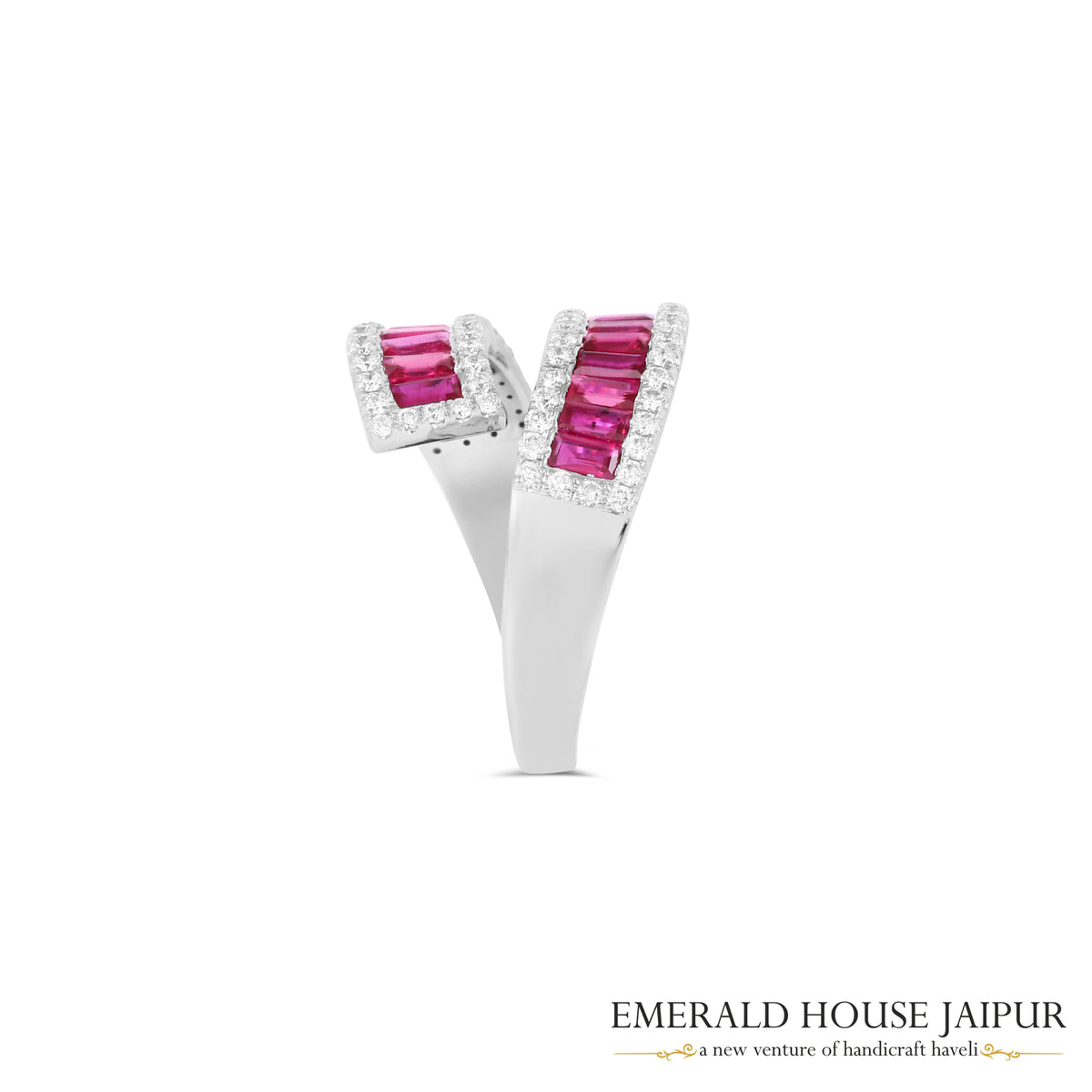 Baguette-Cut Mozambique Ruby Diamond Band in 18K White Gold