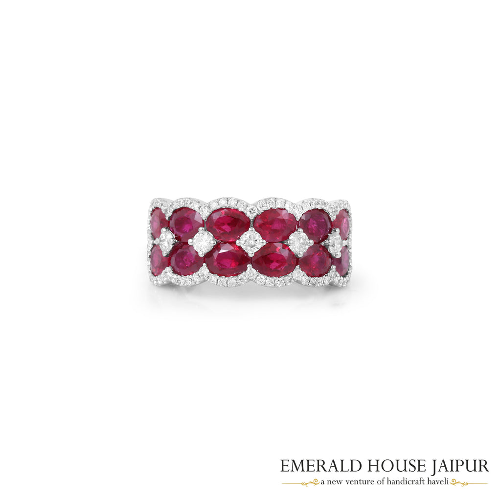 Oval-Cut Mozambique Ruby Diamond Band in 18K White Gold