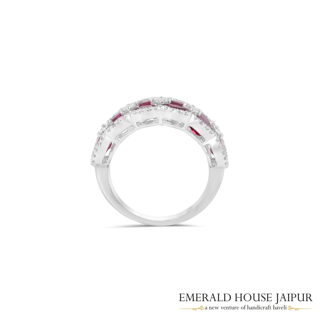 Oval-Cut Mozambique Ruby Diamond Band in 18K White Gold