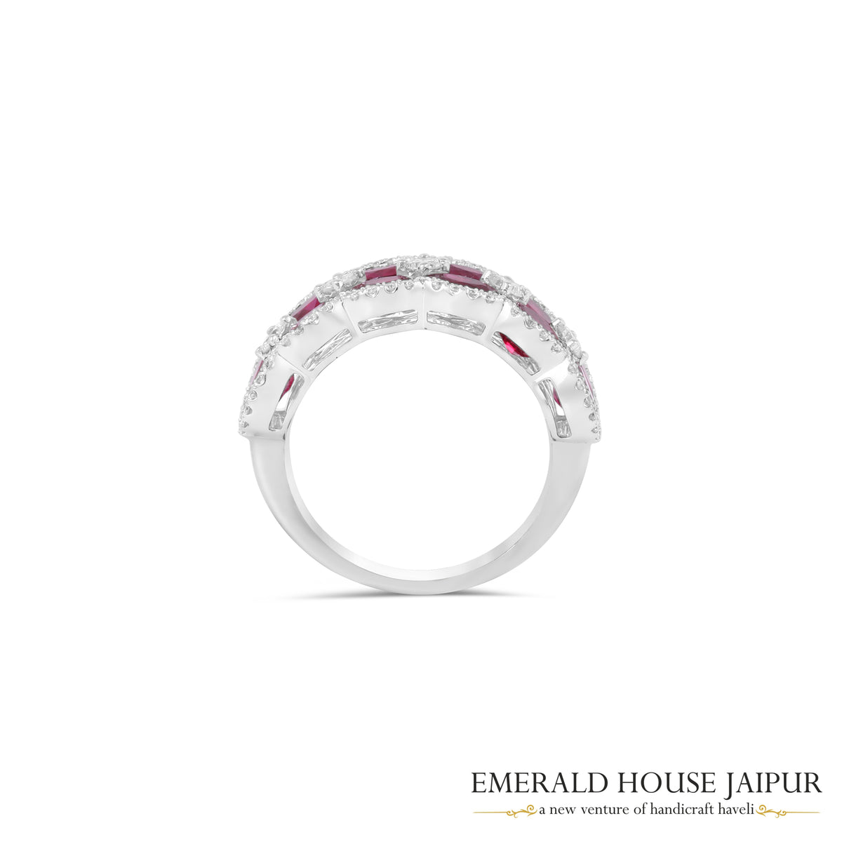 Oval-Cut Mozambique Ruby Diamond Band in 18K White Gold
