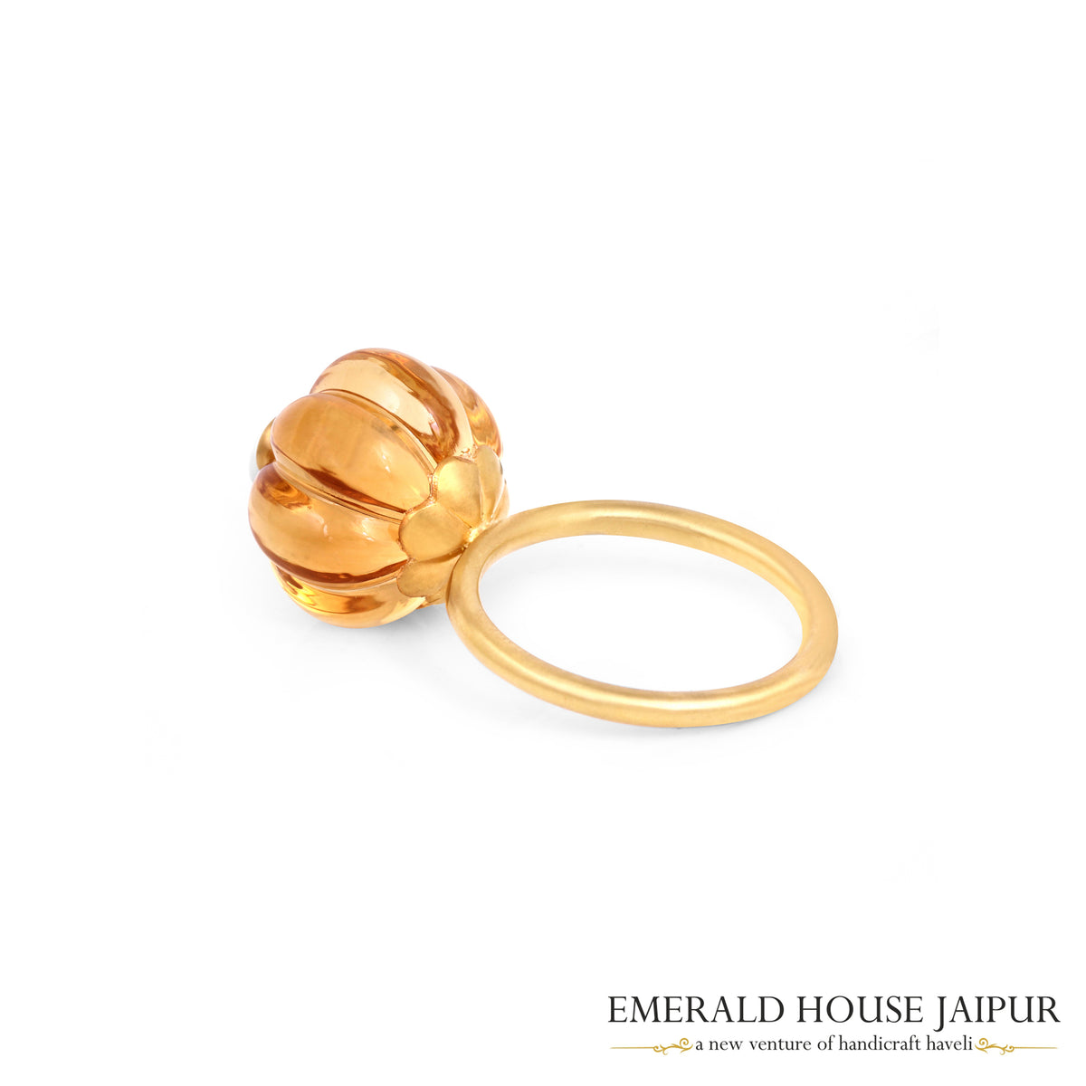 Russian Pumpkin Citrine & Thai Ruby Ring In 18K Matte Yellow Gold