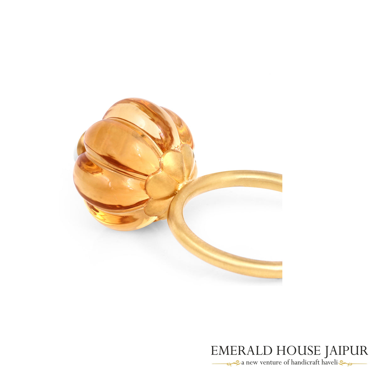 Russian Pumpkin Citrine & Thai Ruby Ring In 18K Matte Yellow Gold