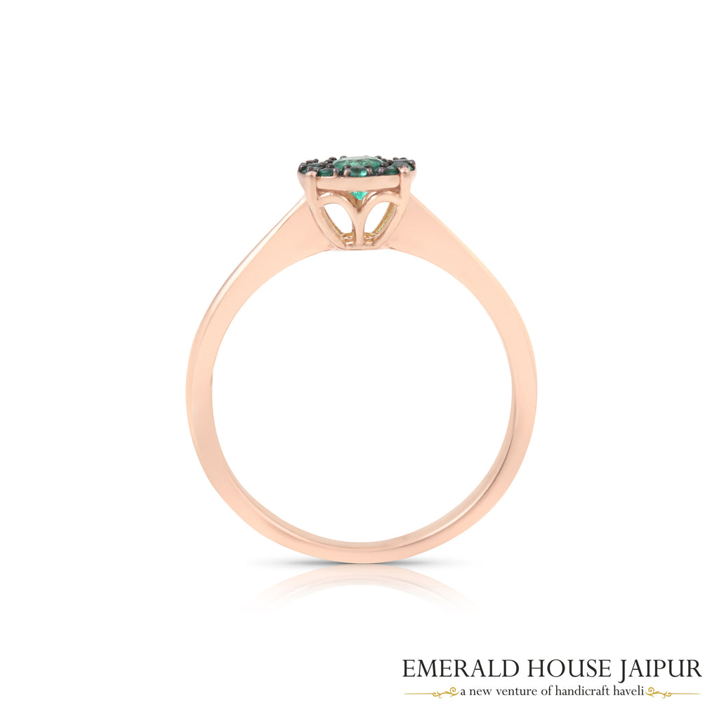 Zambian Round Emeralds Ring in 18K Rose Gold