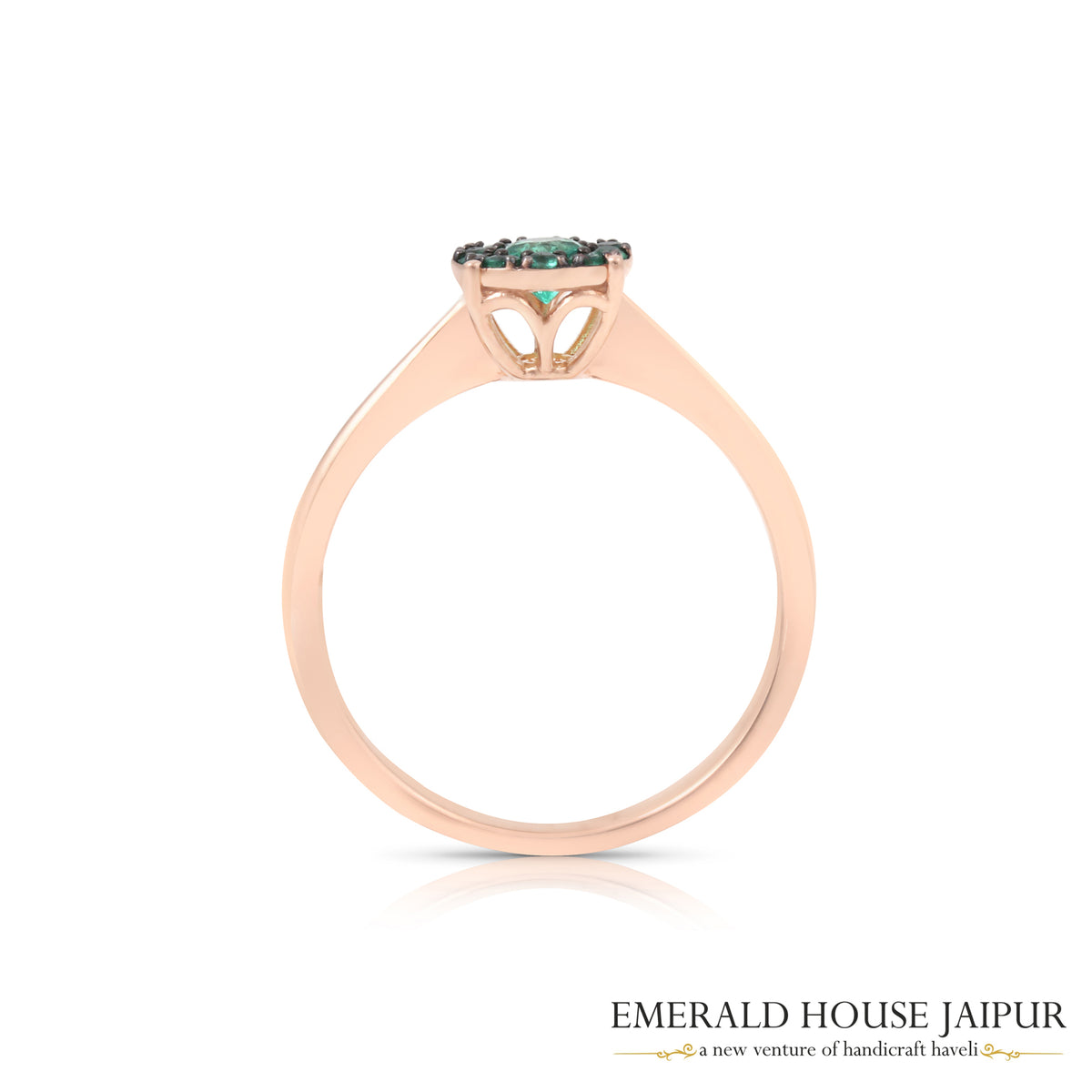 Zambian Round Emeralds Ring in 18K Rose Gold