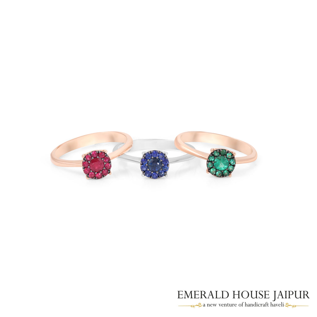 Zambian Round Emeralds Ring in 18K Rose Gold
