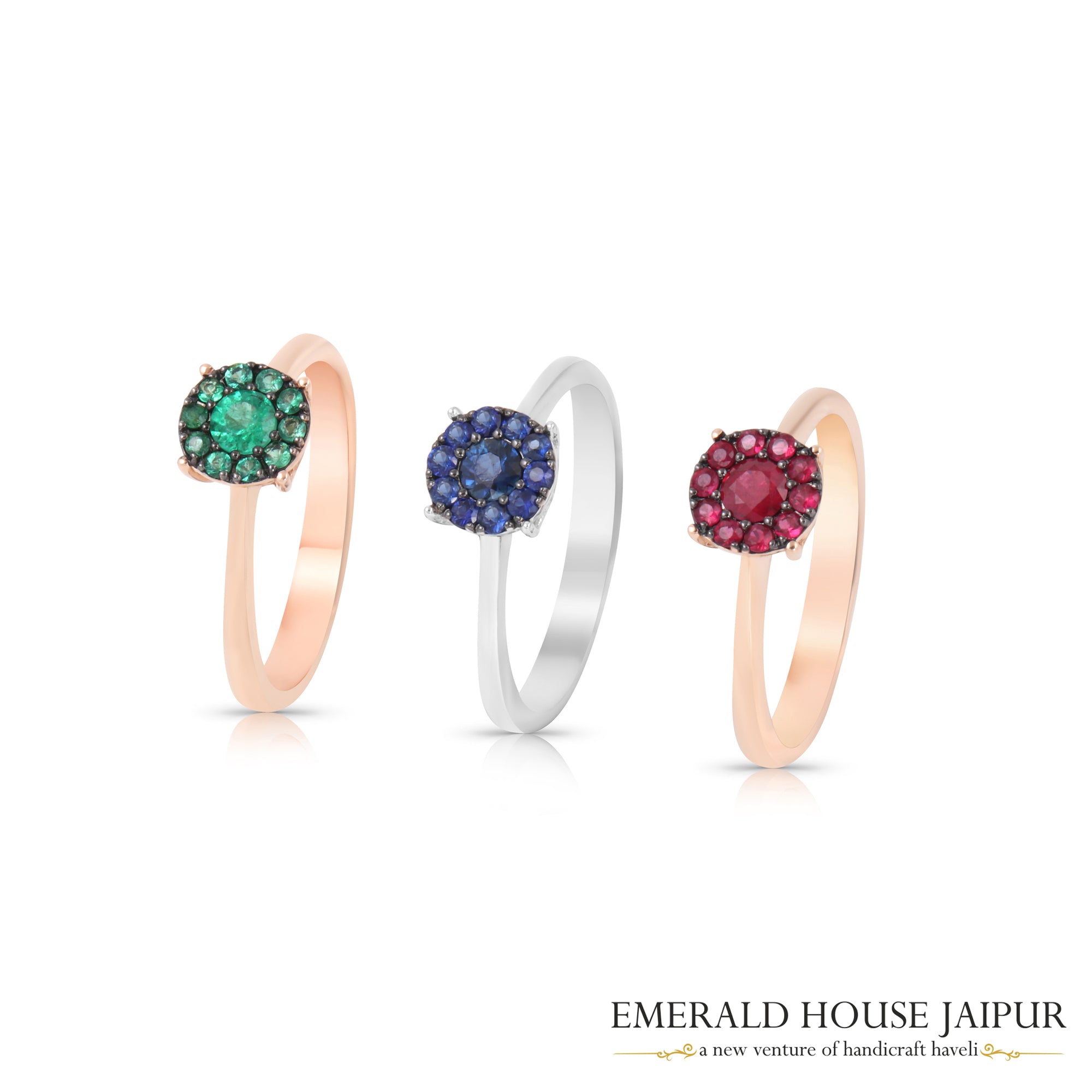 Zambian Round Emeralds Ring in 18K Rose Gold