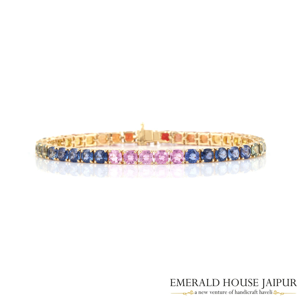 Rainbow Sapphire Tennis Bracelet in 18K Yellow Gold