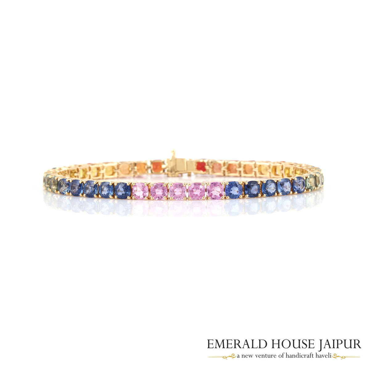Rainbow Sapphire Tennis Bracelet in 18K Yellow Gold