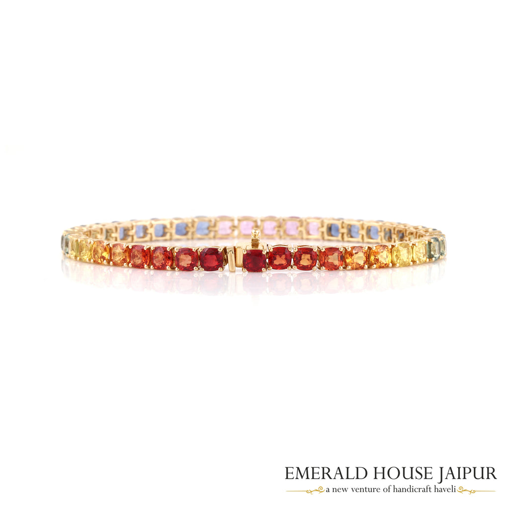 Rainbow Sapphire Tennis Bracelet in 18K Yellow Gold