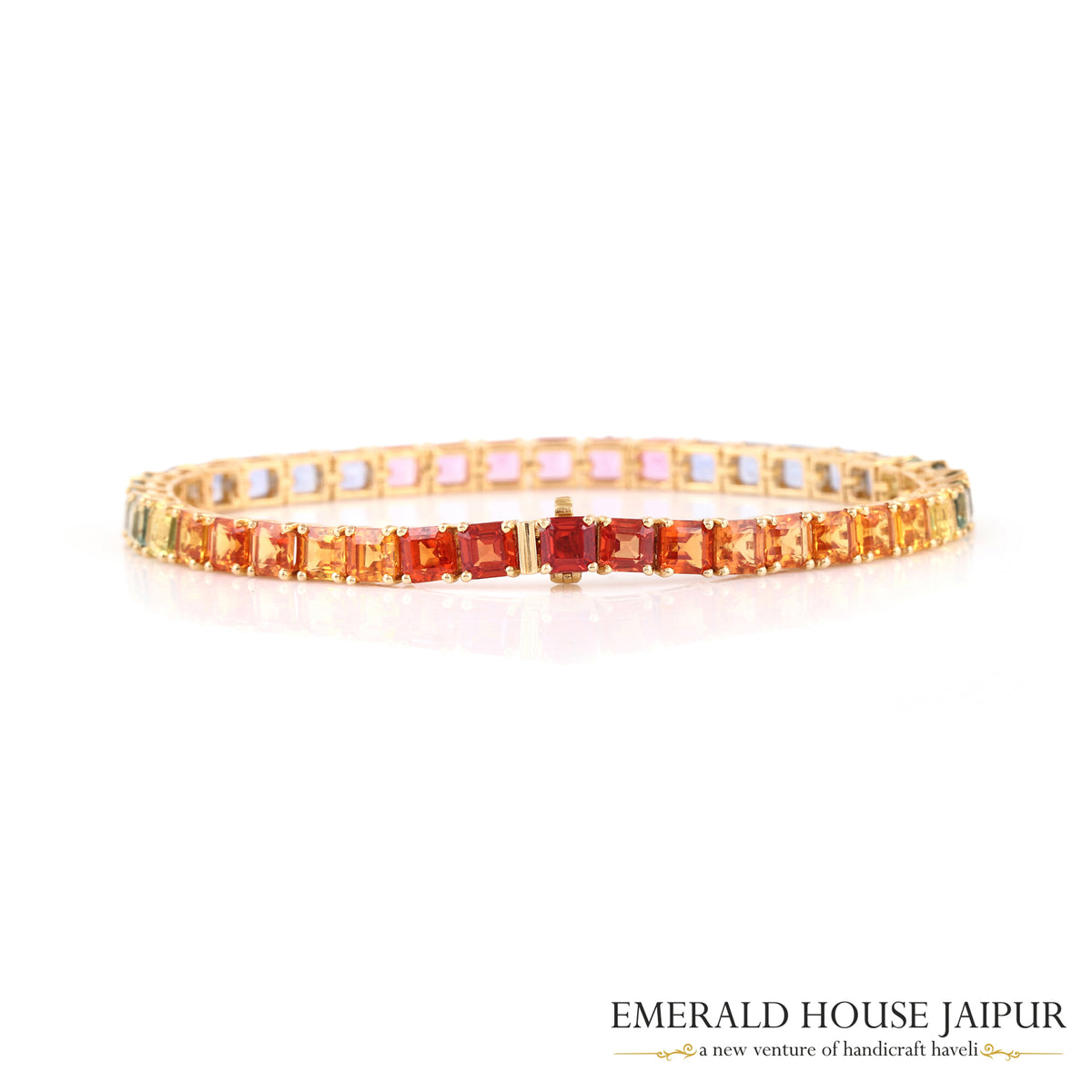 Rainbow Sapphire Princess Cut Bracelet in 18K Yellow Gold