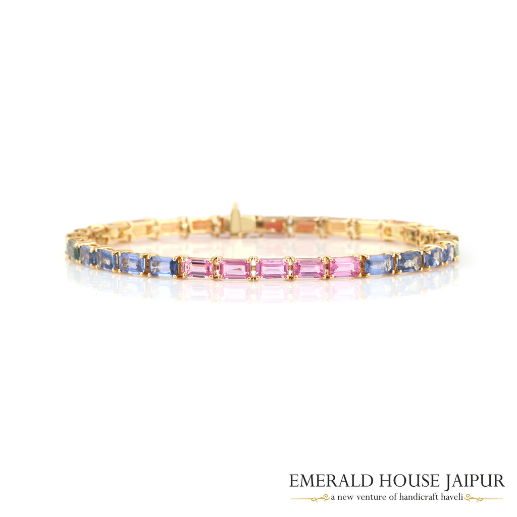 Rainbow Sapphire Baguette Bracelet in 18K Yellow Gold