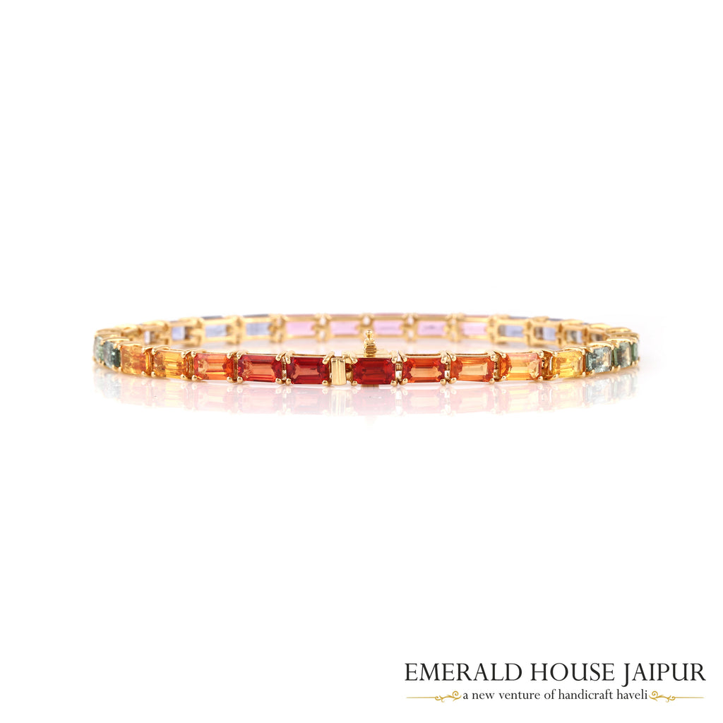 Rainbow Sapphire Baguette Bracelet in 18K Yellow Gold