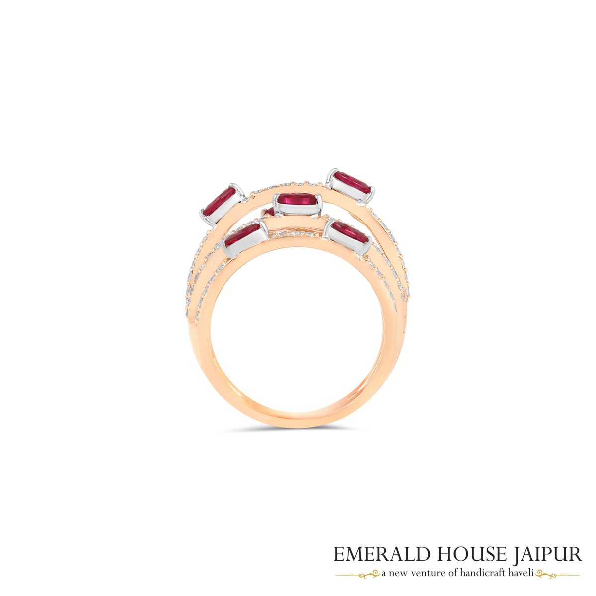 Marquise-Cut Ruby & Diamond Multi-Band Ring in 18K Yellow Gold