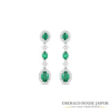Oval Emerald and Round Diamond Earrings