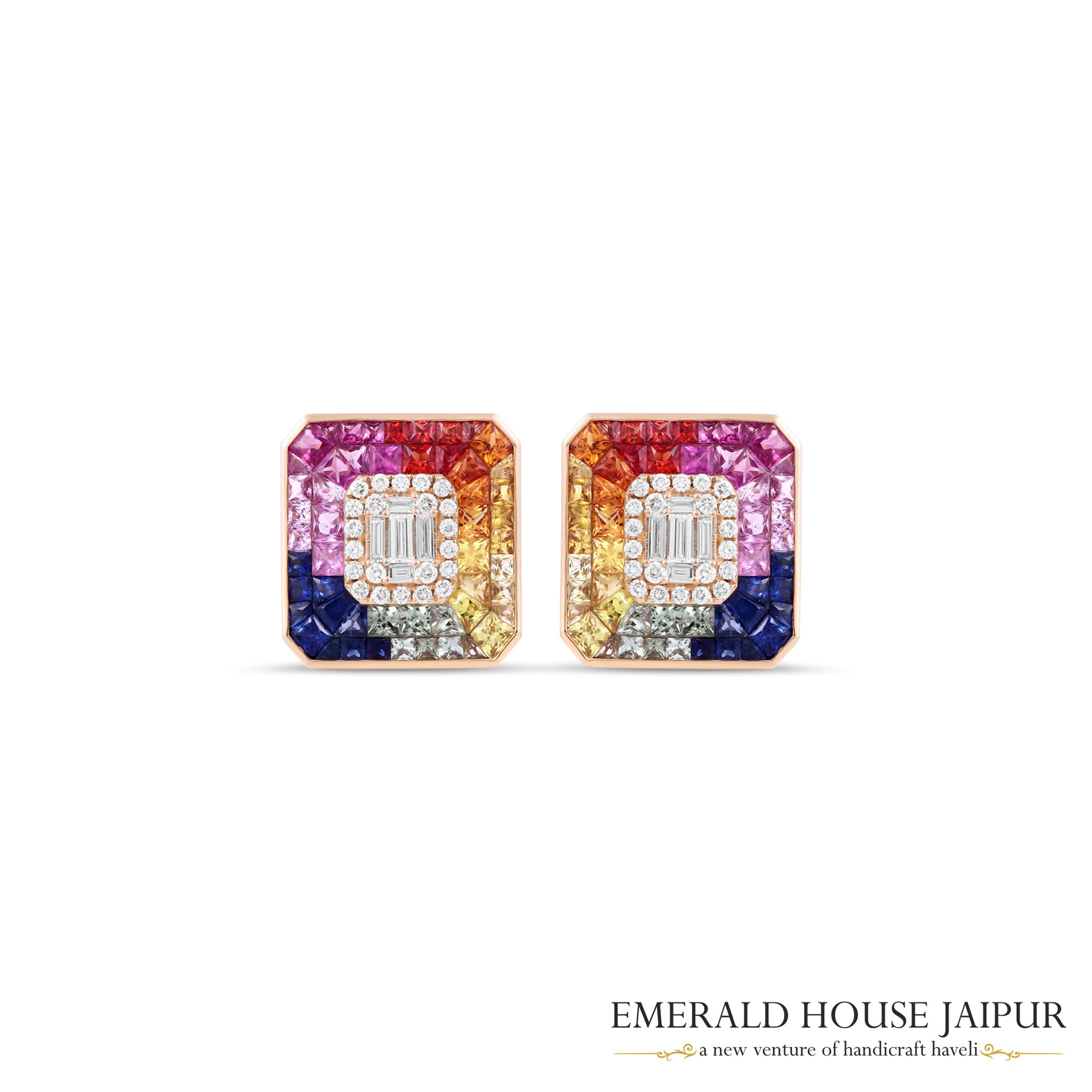 Multi-Colour Rainbow Sapphire and Diamond Earrings