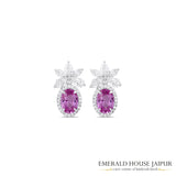 Pink Sapphire & Diamond Floral Earrings