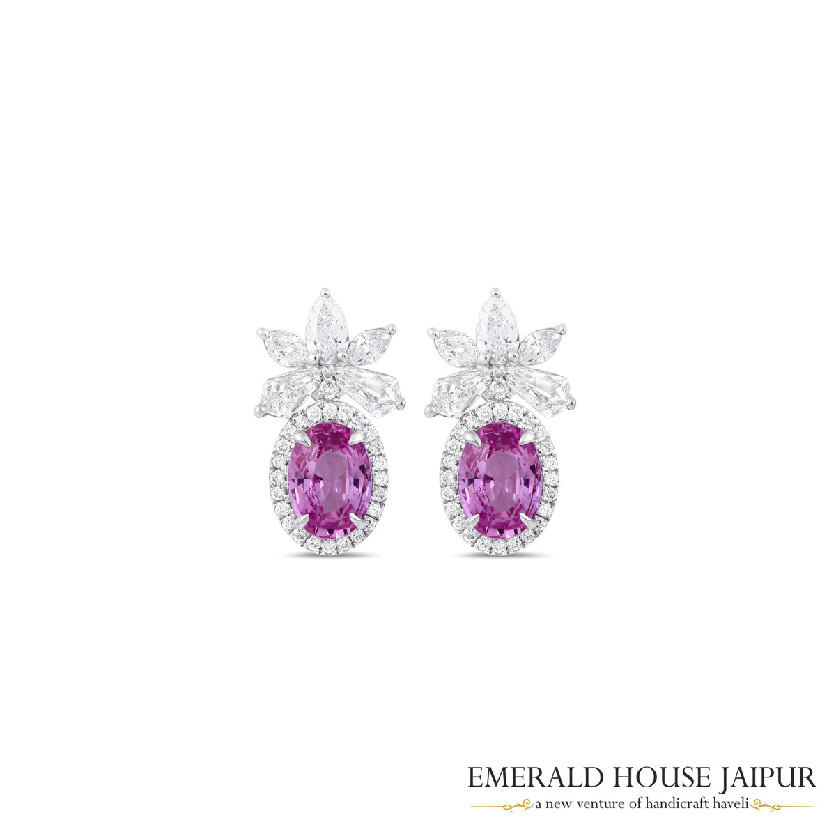 Pink Sapphire & Diamond Floral Earrings
