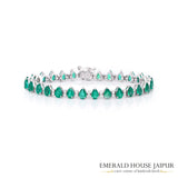 Vivid Green Emerald and Diamond Bracelet in 18K White Gold