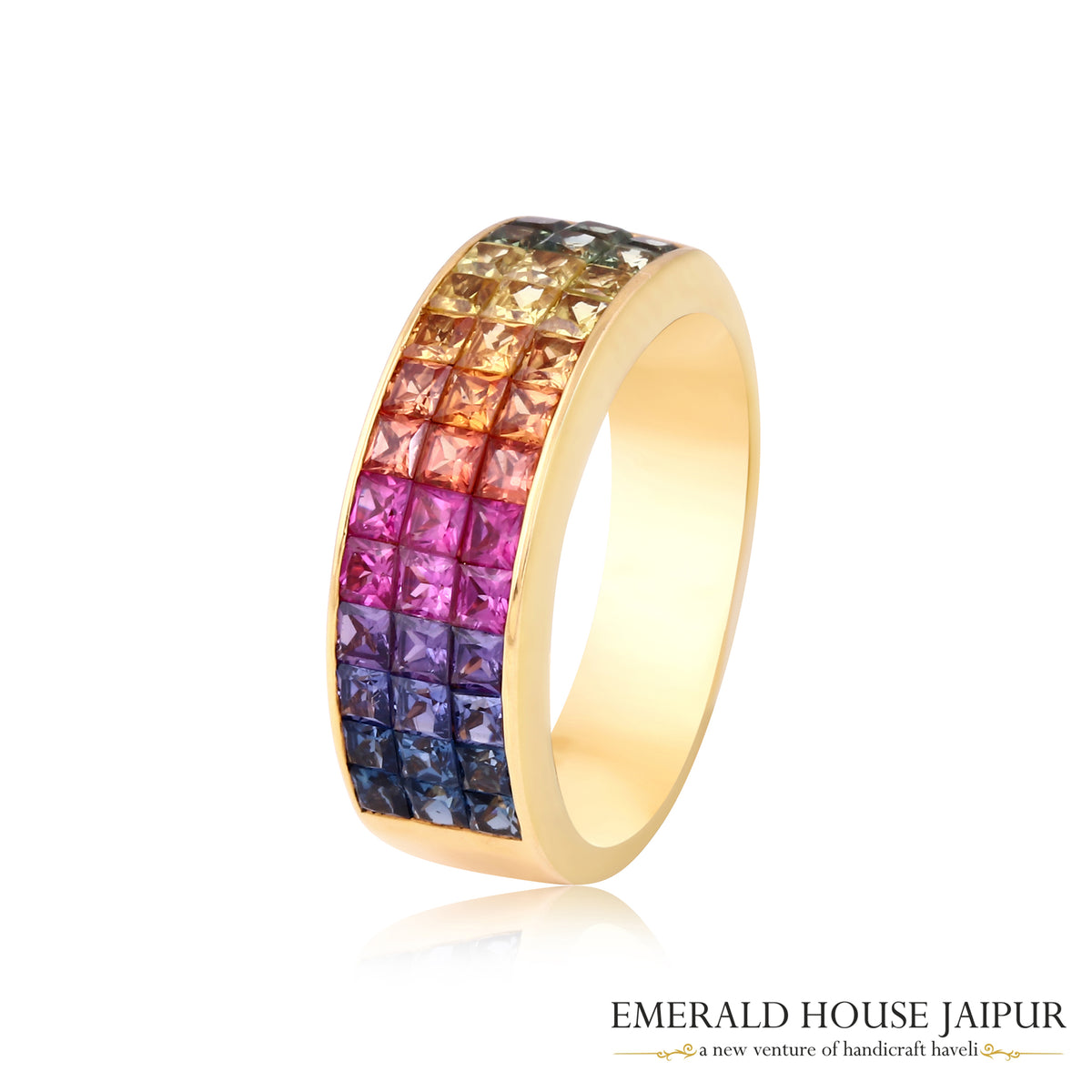 Thai Princess Multi Sapphires Ring In 18K Yellow Gold