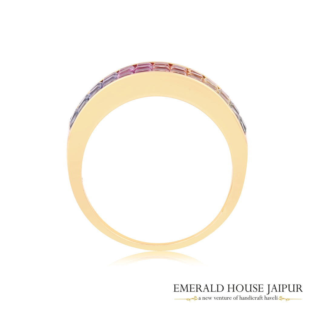 Thai Princess Multi Sapphires Ring In 18K Yellow Gold