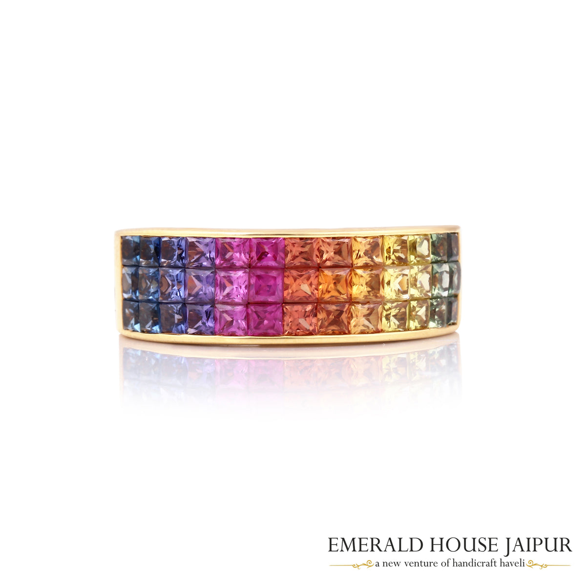 Thai Princess Multi Sapphires Ring In 18K Yellow Gold