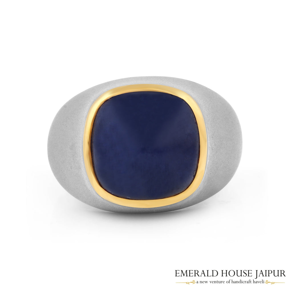 Sugarloaf Blue Sapphire Ring In 18K Matte White Gold