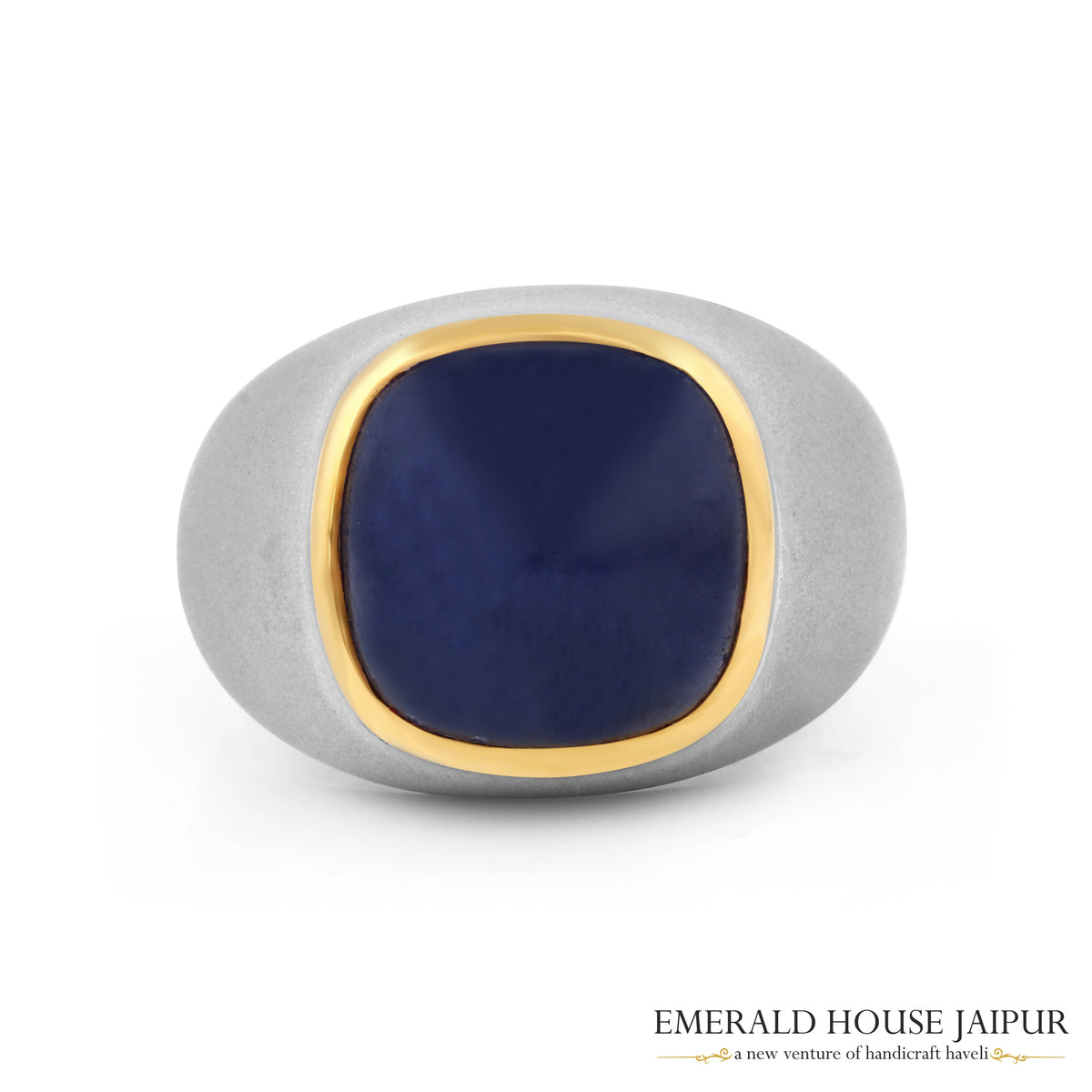 Sugarloaf Blue Sapphire Ring In 18K Matte White Gold