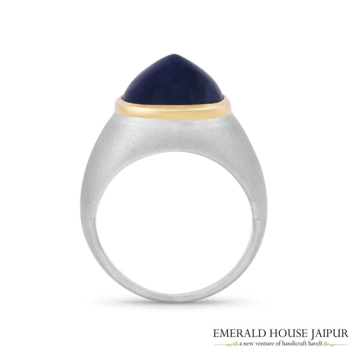 Sugarloaf Blue Sapphire Ring In 18K Matte White Gold