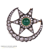 Moon-Star Emerald & Diamonds Brooch - Emerald House Jaipur