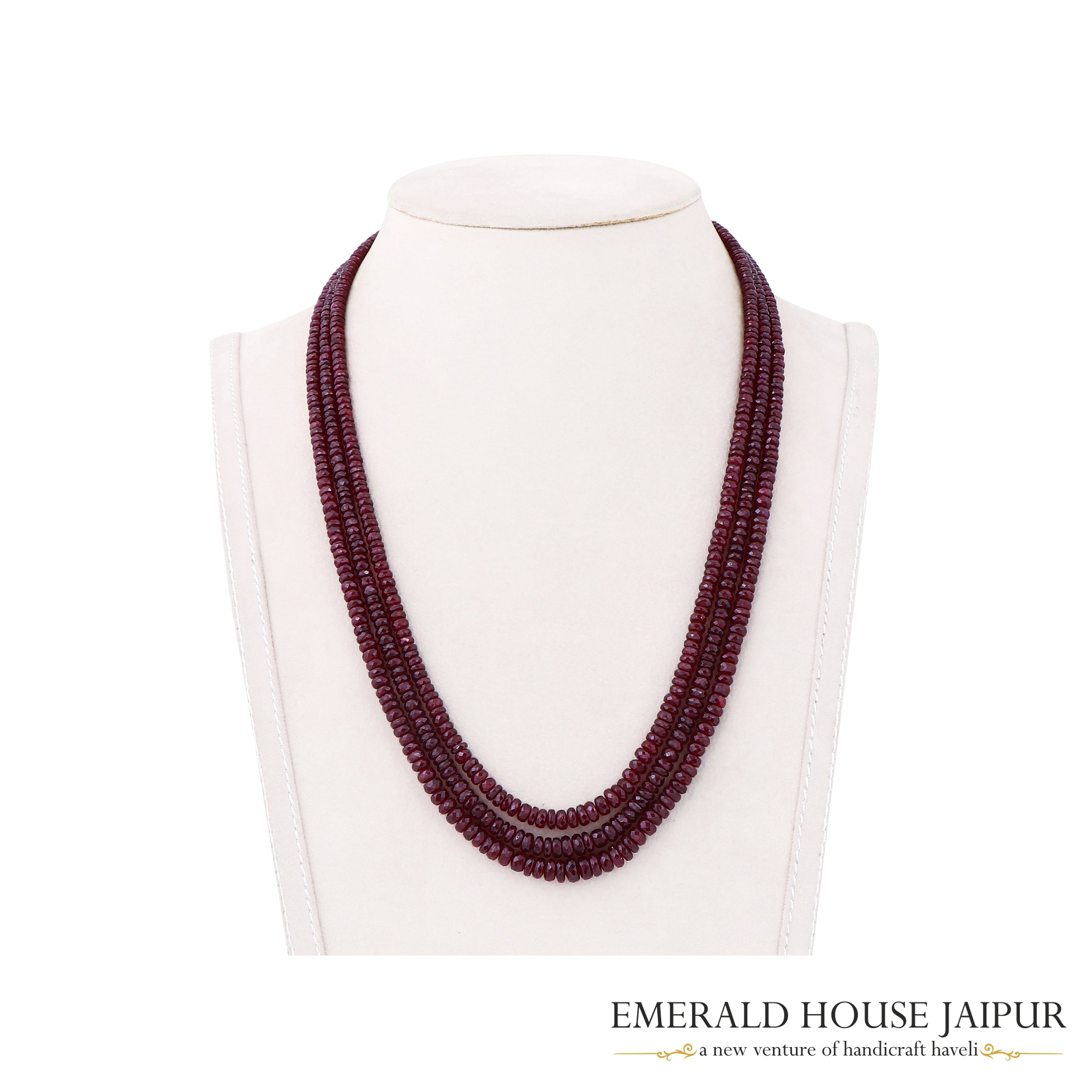 Mosambique 3 Ruby Beads Necklace Heated - Emerald House Jaipur