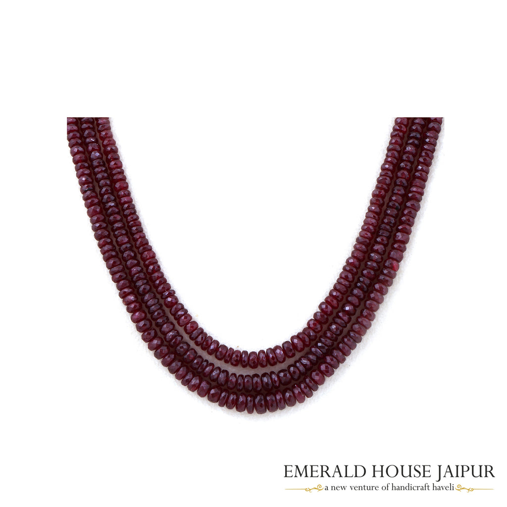 Mosambique 3 Ruby Beads Necklace Heated - Emerald House Jaipur